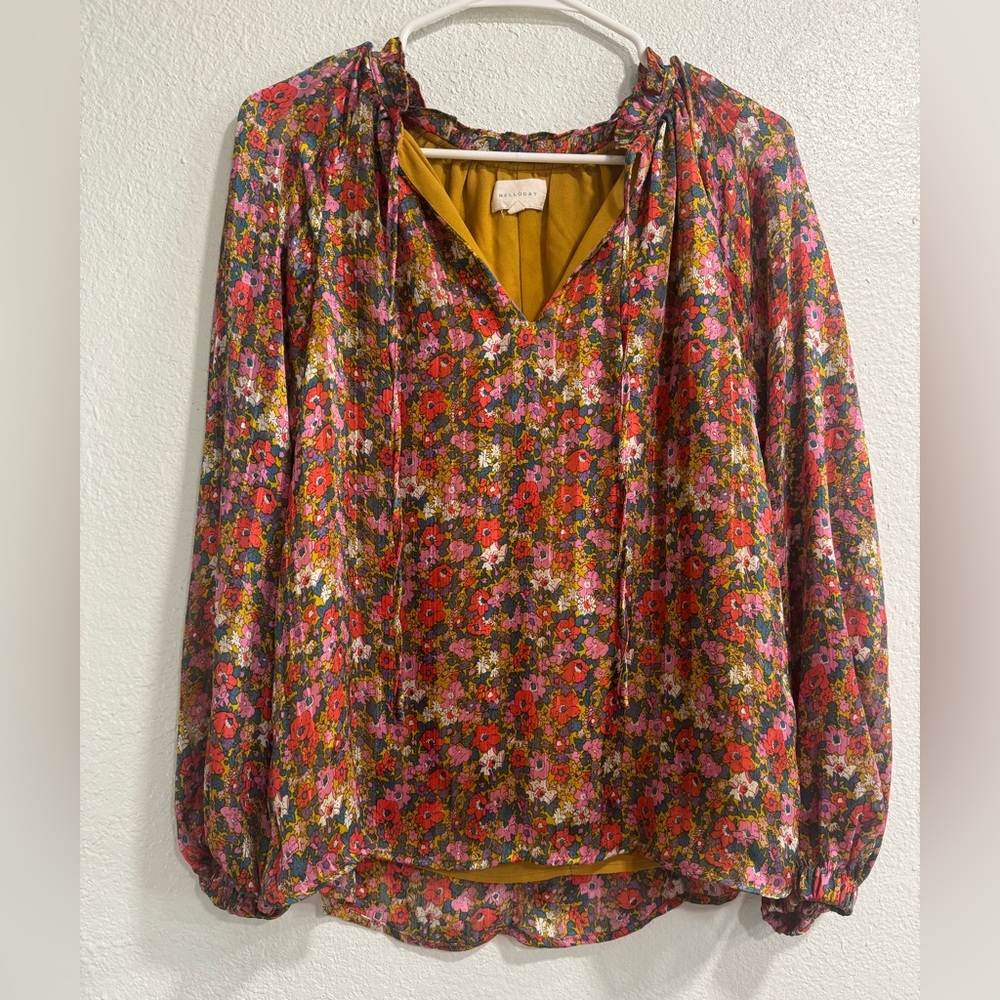 Melloday Floral Mulit-Colored Long Sleeve Blouse